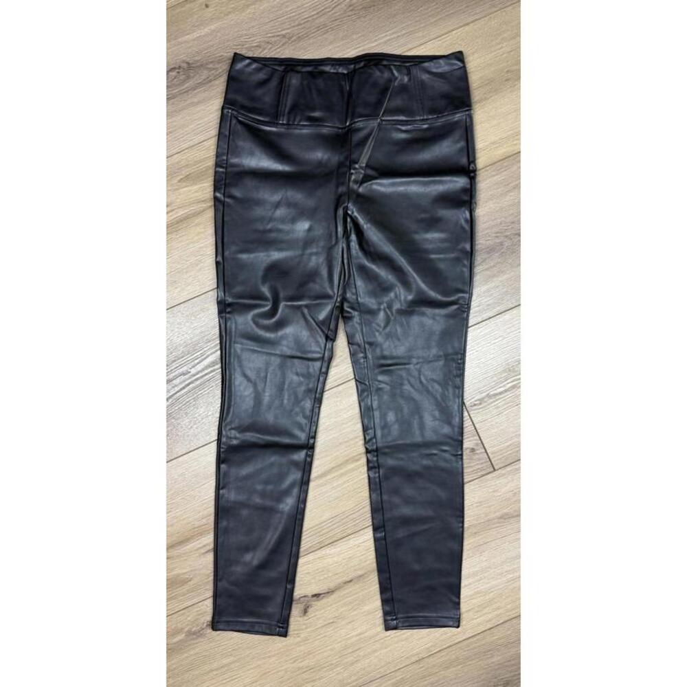 Bebe Leggings Womens Large Black Faux Leather Ankle Stretch Pull On High Rise